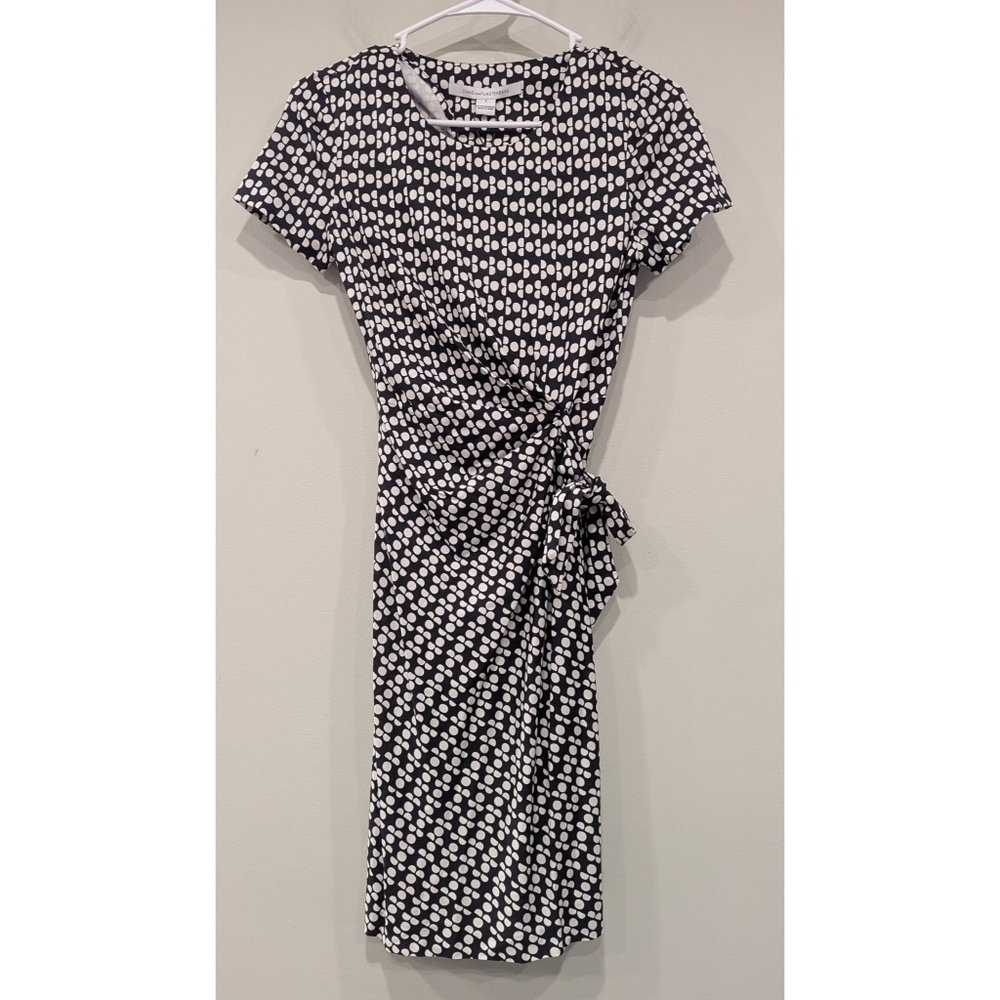 NWT Diane Von Furstenberg Black And White Dot Silk Dress Size 0